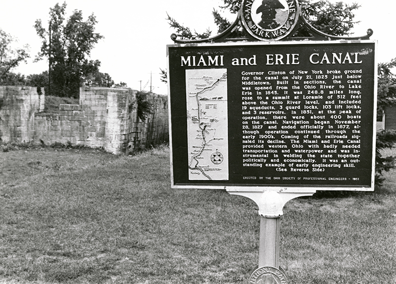 Miami-Erie Canal Lock and historical marker