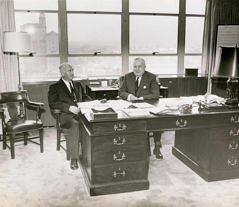 J. K. Owen and S. C. Allyn in Allyn's new office in Talbott Towers, 1961
