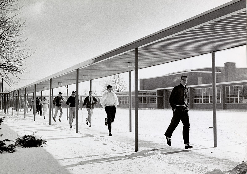 Students walking on a snowy day, 1959 (Fairmont_06)