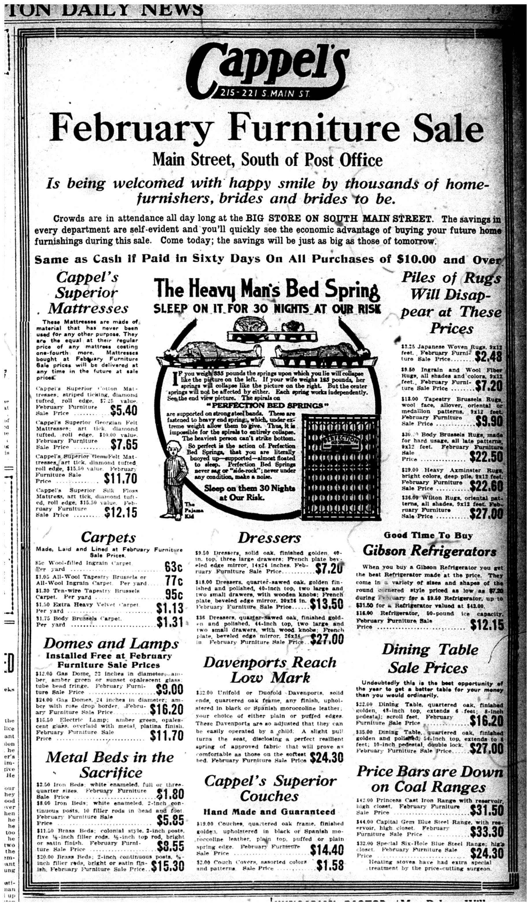 Ad for Cappel Furniture, DDN, Feb. 10, 1914