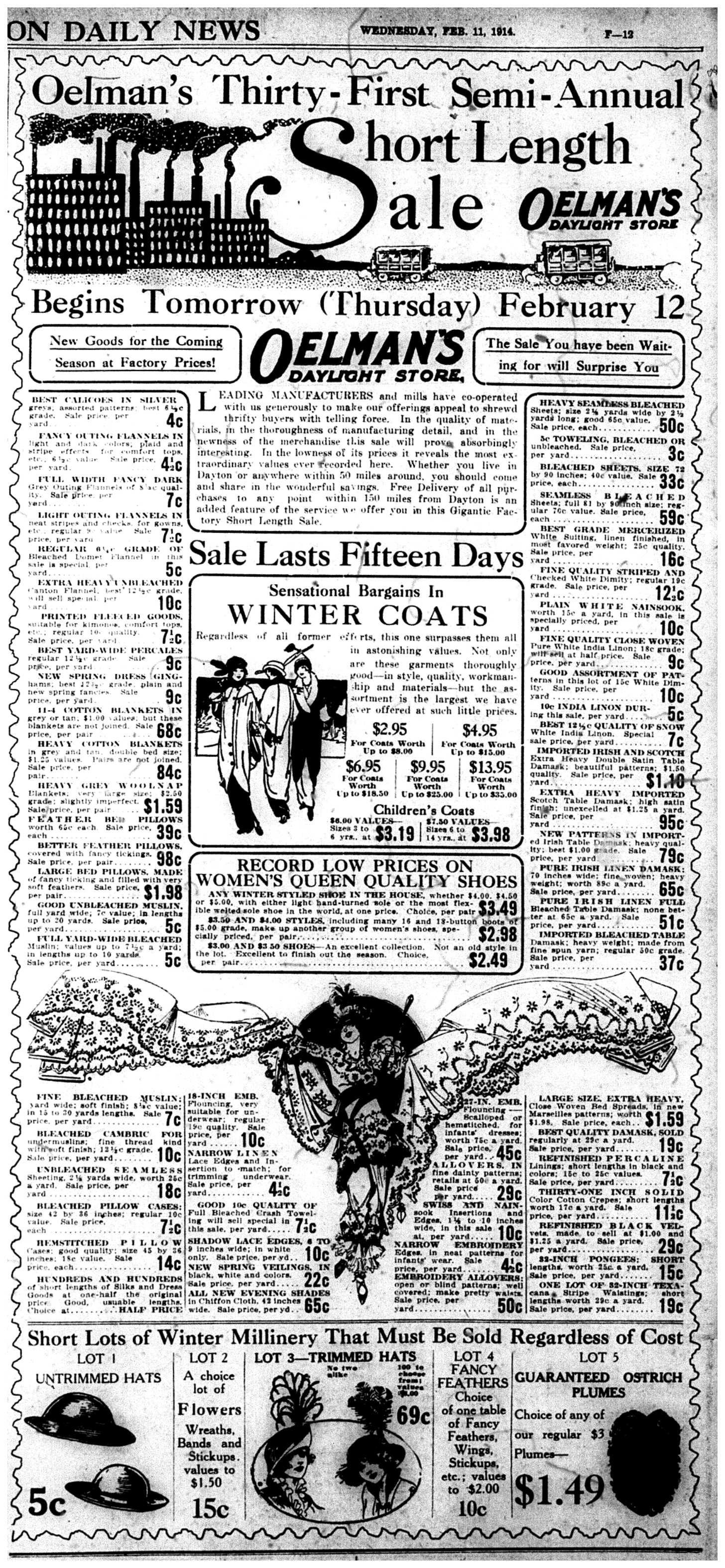 Ad for Oelman's, DDN, Feb. 11, 1914