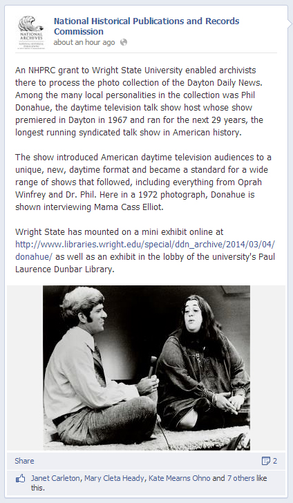 NHPRC shared our Donahue blog post on their Facebook page, Mar. 11, 2014