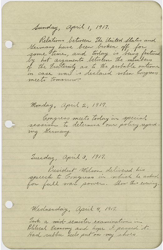 Palmer Coombs diary page, 1 April 1917, (item # MS182_11_01_001)