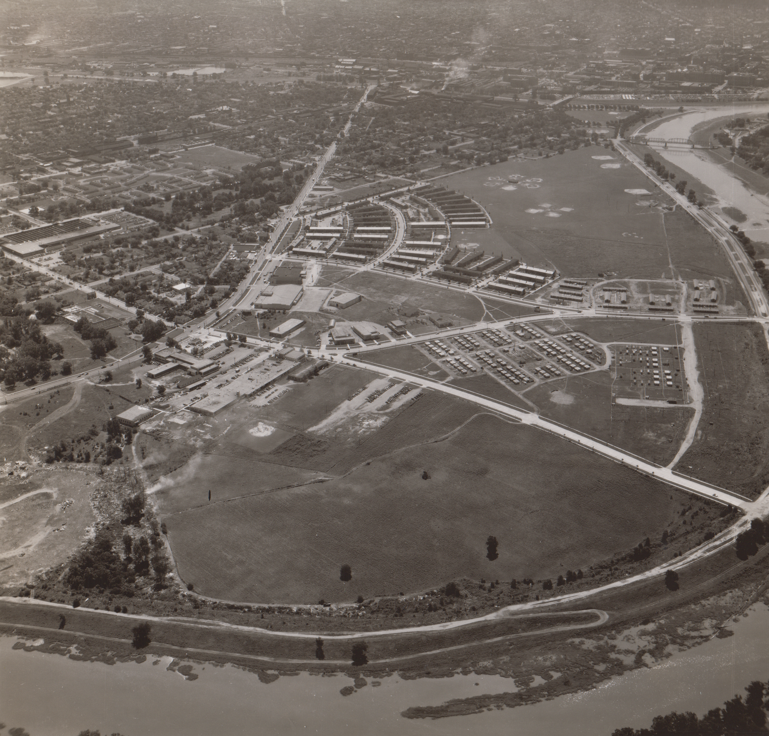 Former site of McCook Field, aerial view, 1947