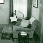 Hawthorn Hill, interior, Orville's specially modified armchair with reversible bookholder, undated (MS-458)