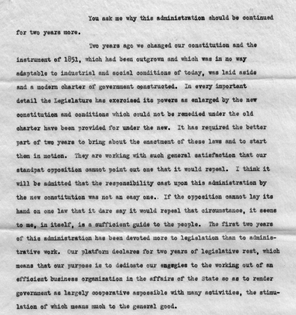 James M. Cox 1914 campaign excerpt (MS-2, Box 1, File 54)