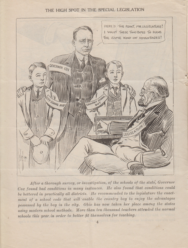 "The High Spot in Special Legislation" James Cox cartoon by Billy Ireland, 1914 (from MS-2, Box 5, File 4)