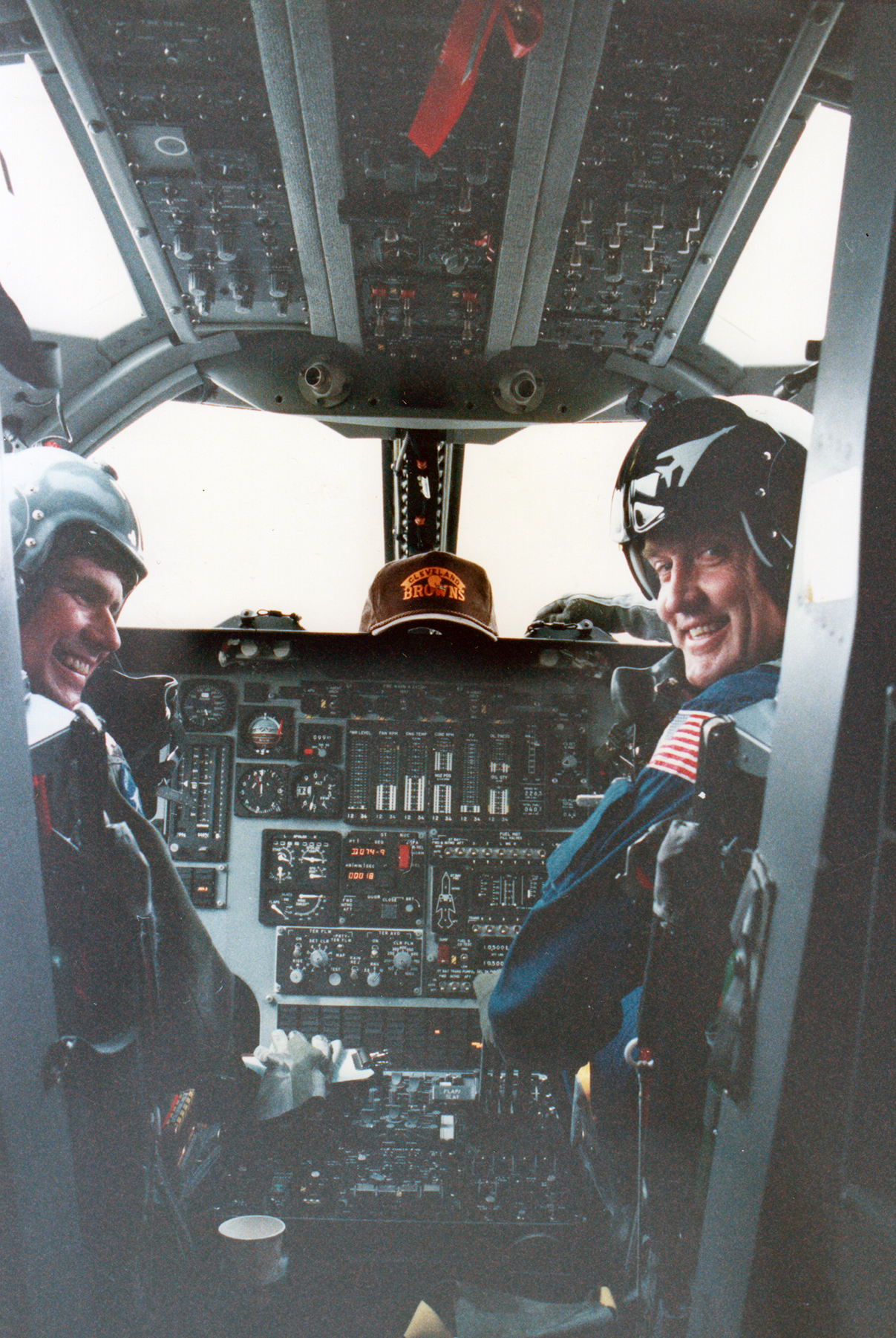 Pilot and co-pilot in the cockpit of a B-1B, 1988
