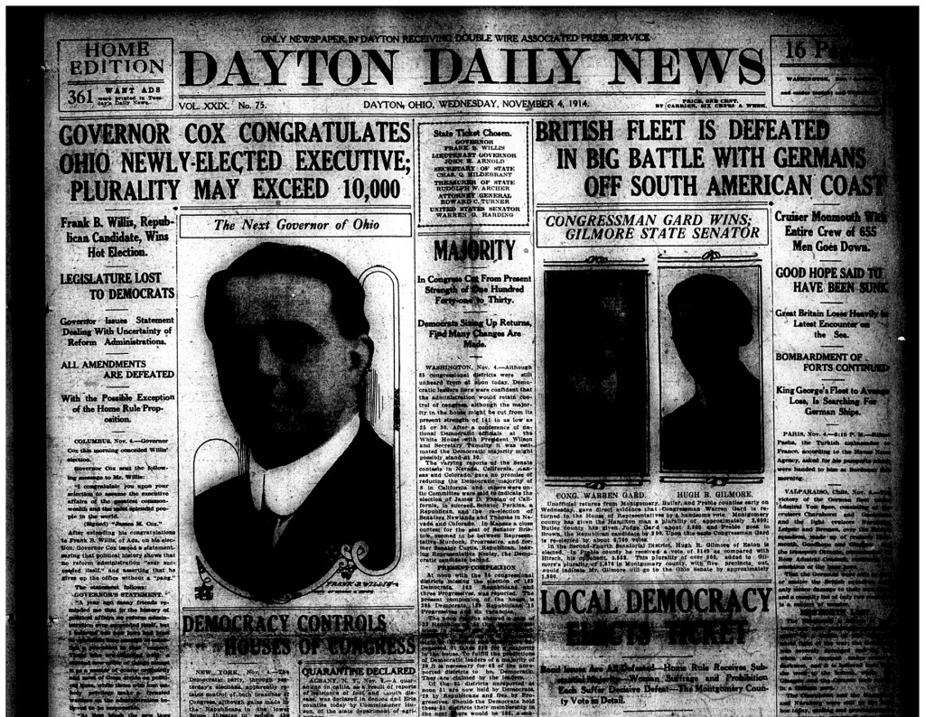 Dayton Daily News, Nov. 4, 1914, page 1 (cropped)
