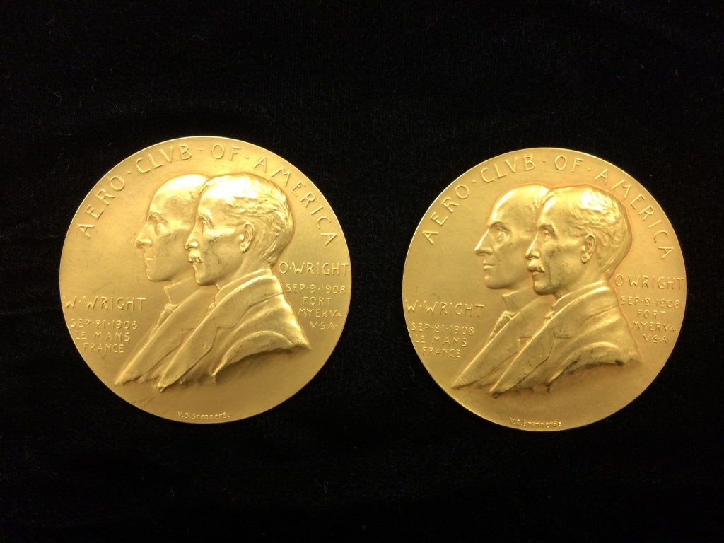 Aero Club of America medals awarded to the Wright Brothers in June 1909. MS-1, Wright Brothers Collection.