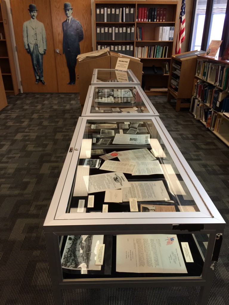Exhibit of original World War I materials in our reading room, March 2015