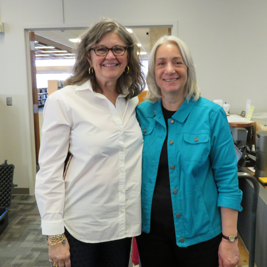 Amanda Wright Lane (left), great-grandniece of the Wright Brothers, and Dawne Dewey, Head of Special Collections & Archives. Amanda stopped by to say hello to Mr. McCullough and wish him well in today's interview.