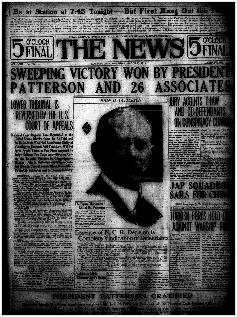 Dayton Daily News, March 13, 1915, announcing Patterson's victory.