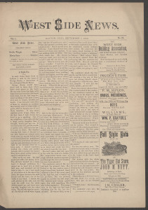 West Side News, September 7, 1889, page 1
