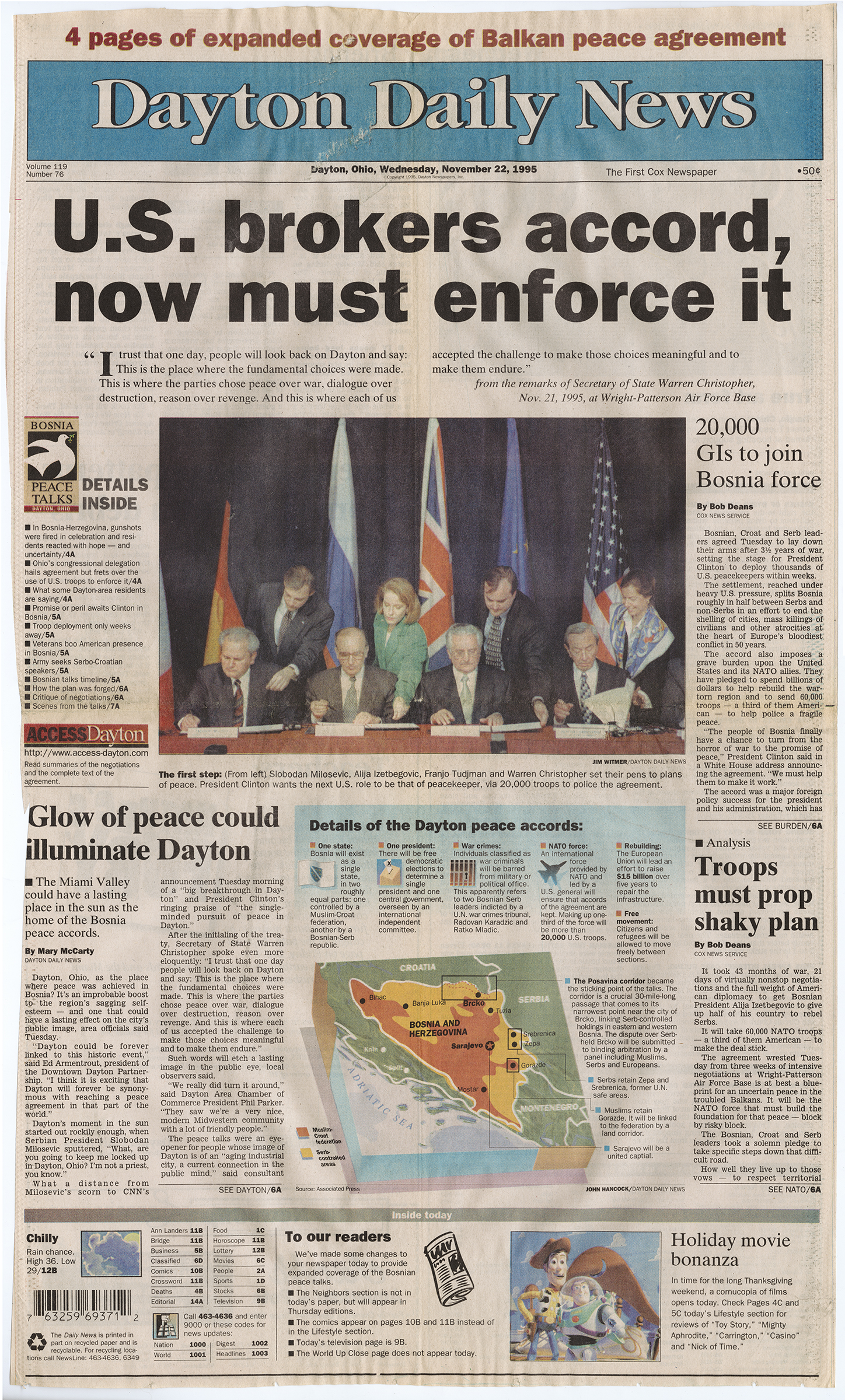 "U.S. Brokers Accord, Now Must Enforce It," Dayton Daily News, November 21, 1995, page 11, from MS-411