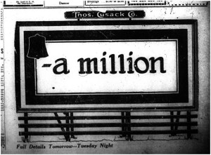 "A Million" teaser ad in Dayton Daily News, Nov. 1922