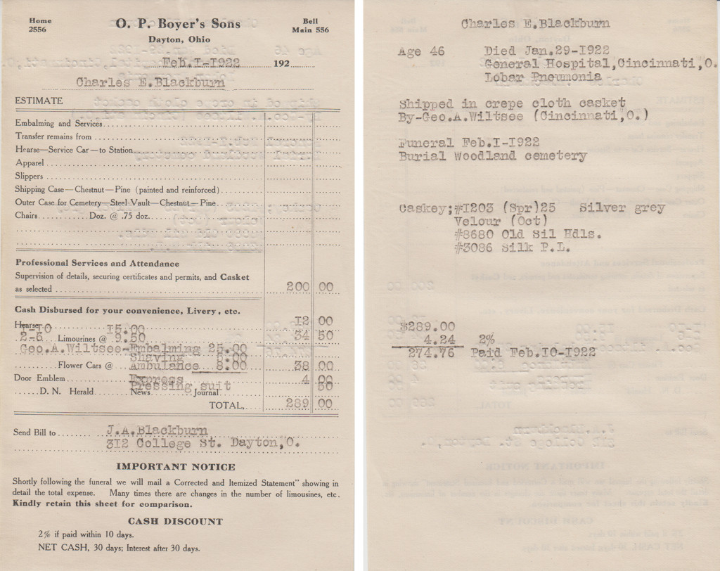 Mortuary record for Charles E. Blackburn, 1922, page 3 of 3 (MS-277, Box 1, File 1)