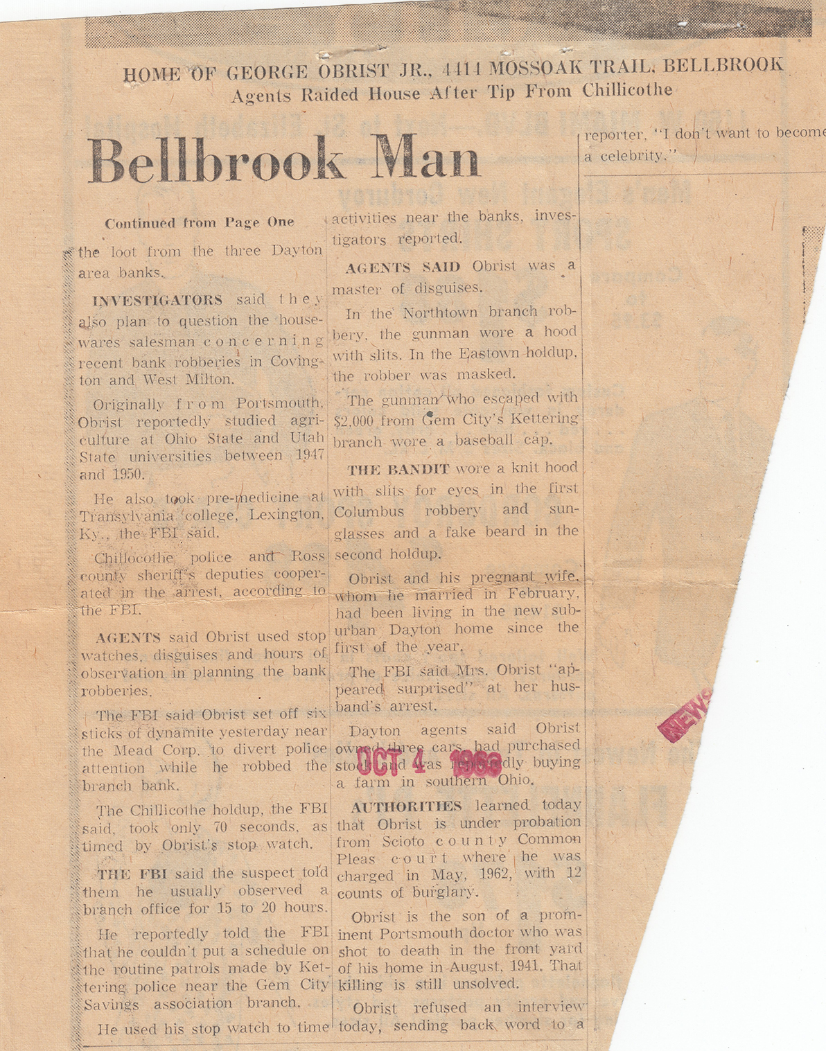 Bellbrook Man Charged with Six Robberies (continuation), Dayton Journal Herald, 5 Oct 1963