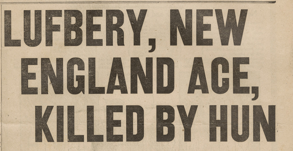 Newspaper headline announcing Lufbery's death, May 1918 (from MS-502 Raoul Lufbery Collection)