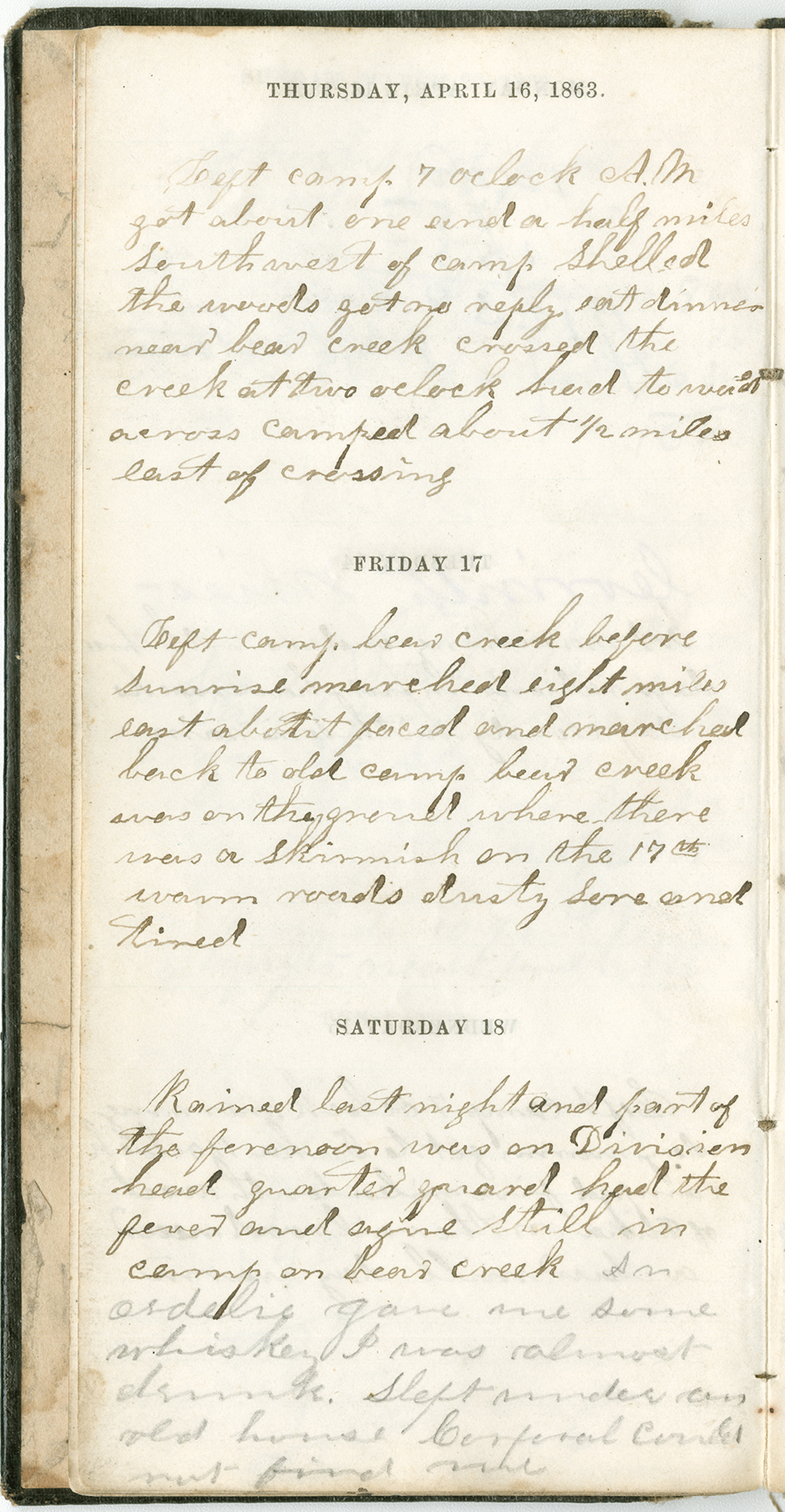 April 16-18, 1863, page of James Overholser's Civil War diary (MS-5)