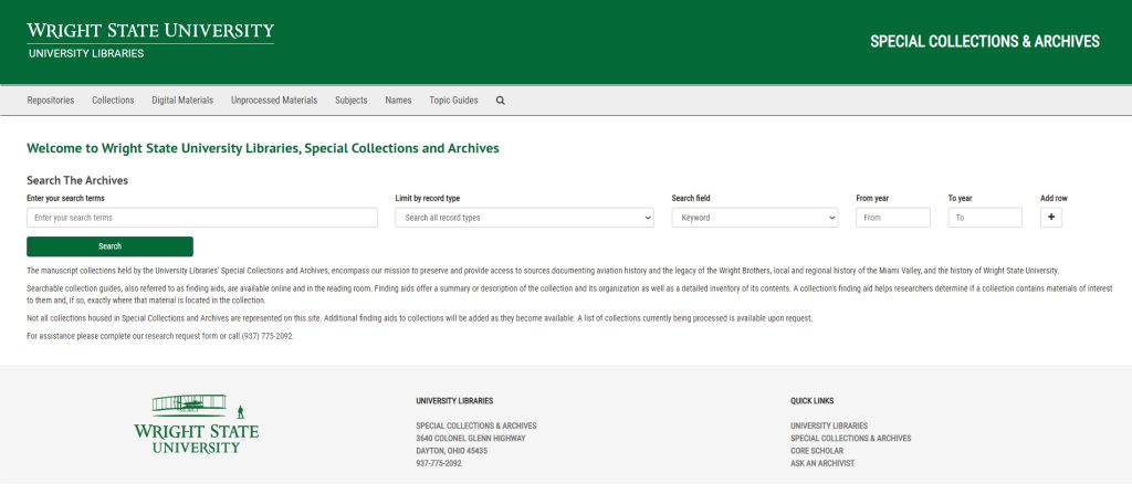 WSUL SC&A's new Collection Guides portal powered by ArchivesSpace (screen shot captured Aug 4, 2022)