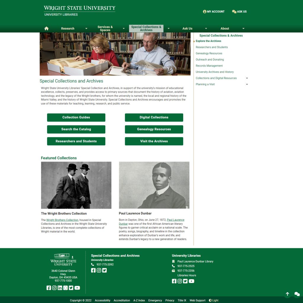 New WSUL Special Collections and Archives web site (screen shot captured Aug 4, 2022)